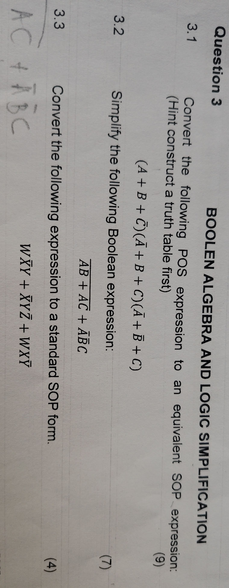 Simplify the following Boolean expression: | StudyX