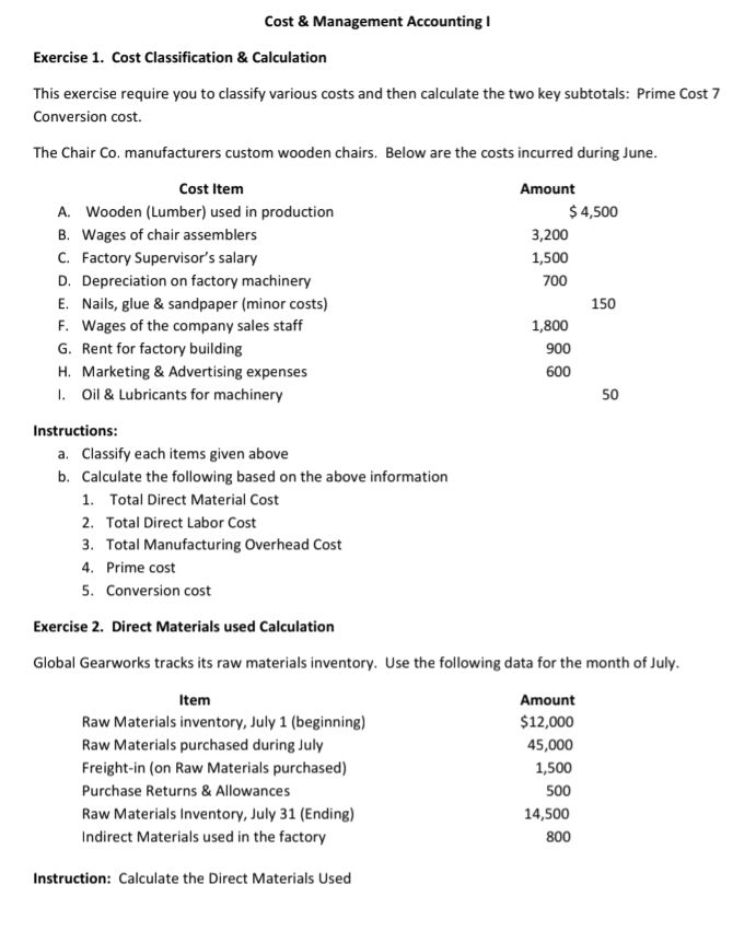 Cost Classification Task Exercise 1. Cost Classification | StudyX