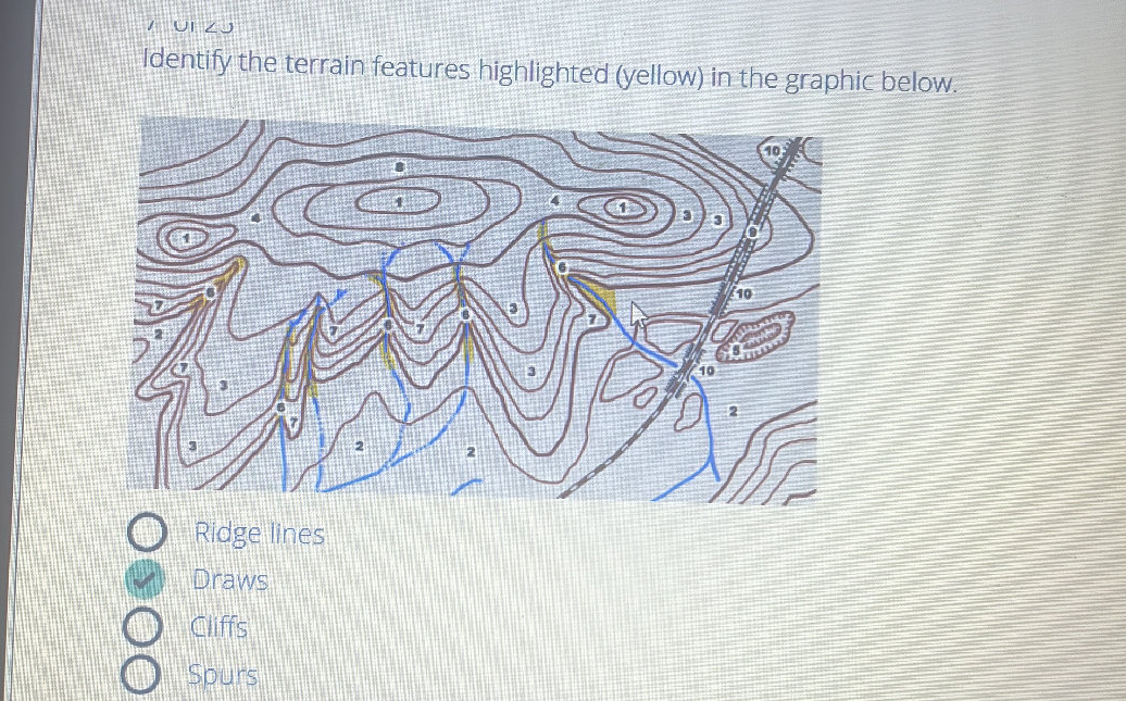 Highlighted Ridge Identify the terrain features highlighted | StudyX