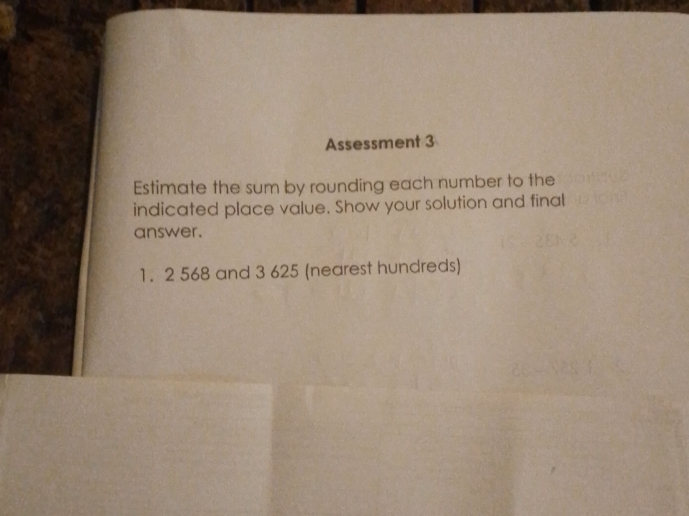 Assessment 3 Estimate the sum by rounding | StudyX