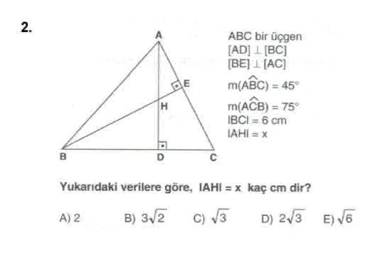 ABC bir üçgen [AD] ⊥ [BC] [BE] ⊥ [AC] m(ABC) | StudyX