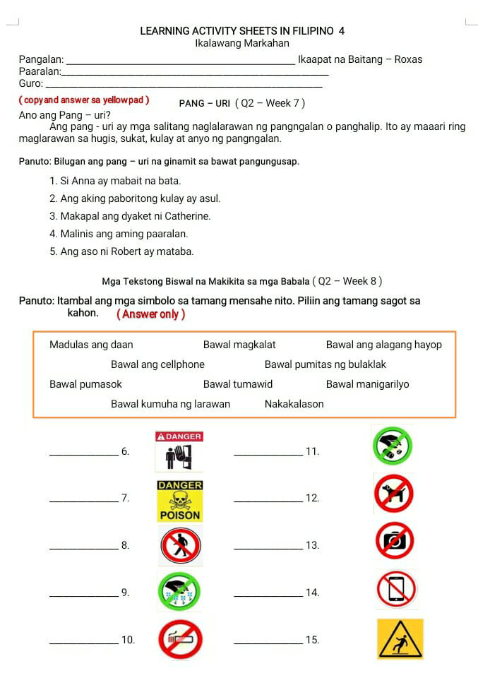 LEARNING ACTIVITY SHEETS IN FILIPINO 4 | StudyX
