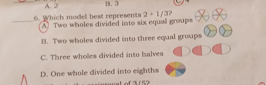 Represent 2 Math 6. Which model best represents $2 1/3$? | StudyX