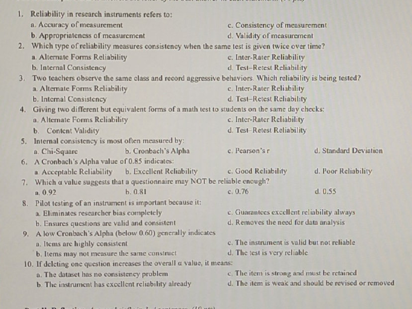 1. Reliability in research instruments | StudyX