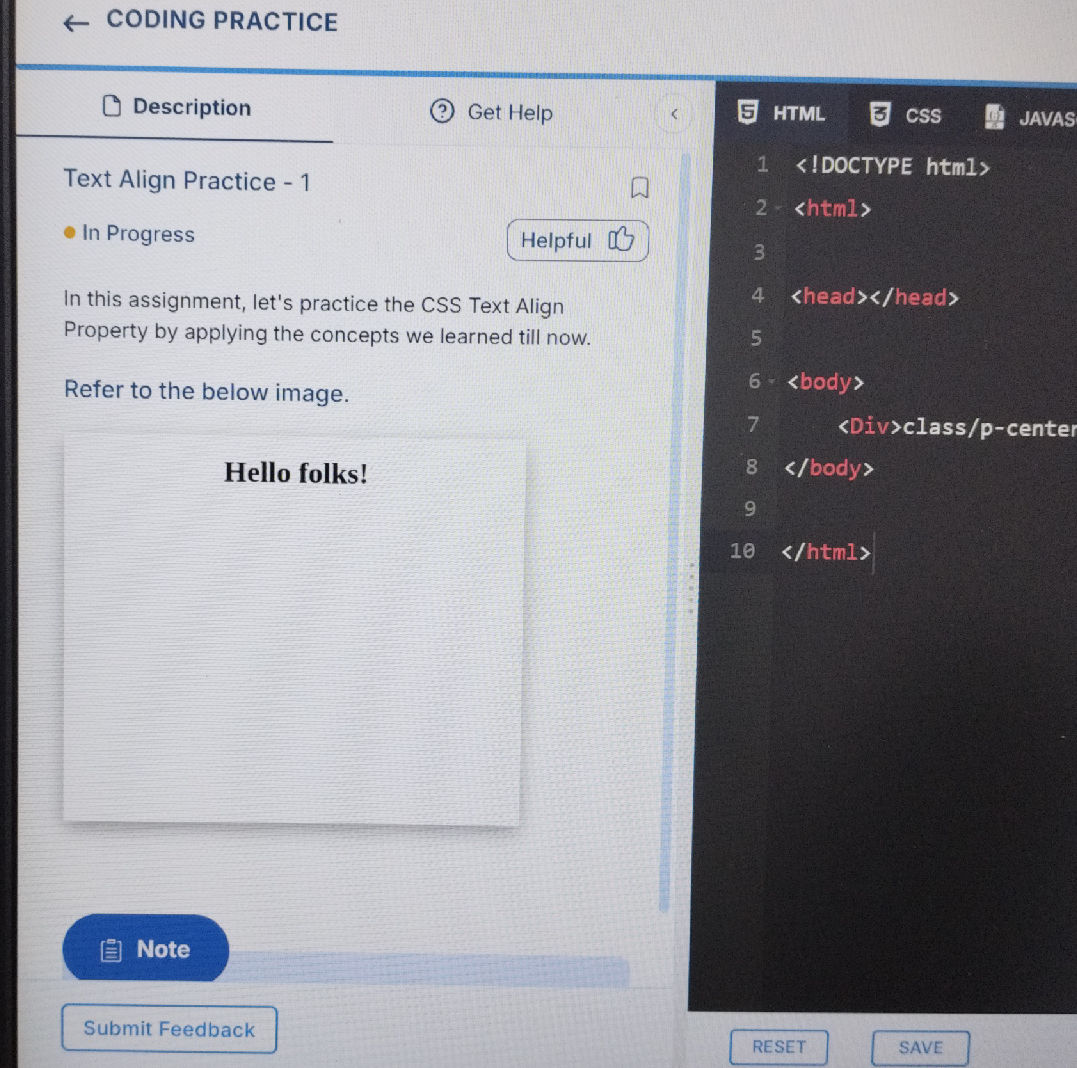 CODING PRACTICE Description Text Align | StudyX