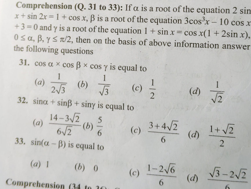 Comprehension (Q. 31 to 33): If $ $ is a | StudyX
