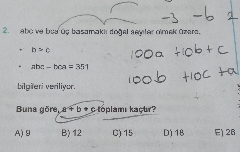 abc ve bca üç basamaklı doğal sayılar olmak | StudyX