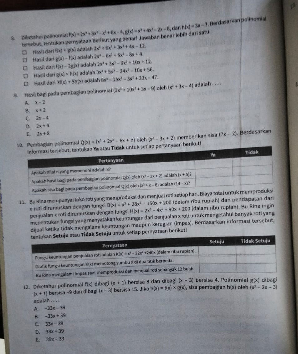 Diketahui polinomial $f(x) = | StudyX