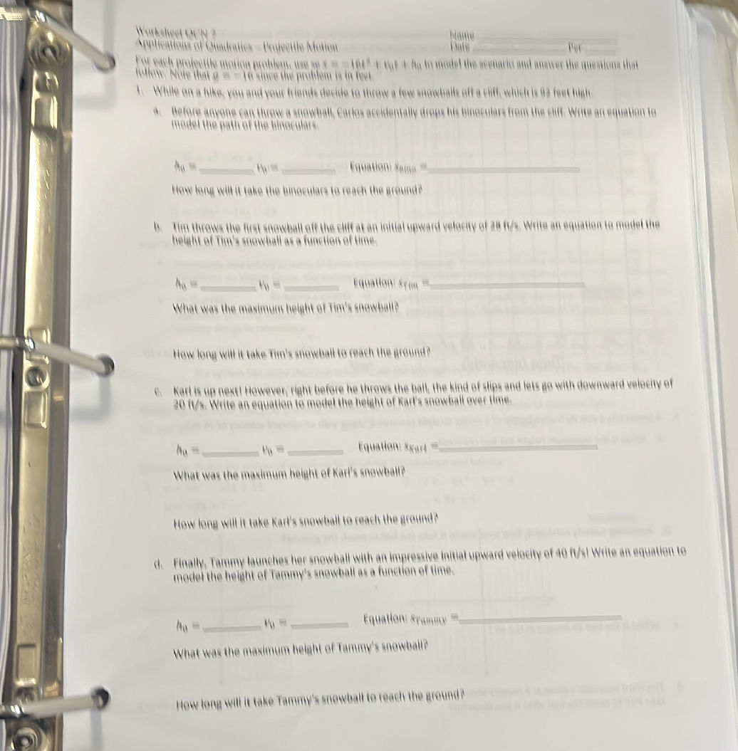 Worksheet QCN 2 Applications of Quadratics – | StudyX