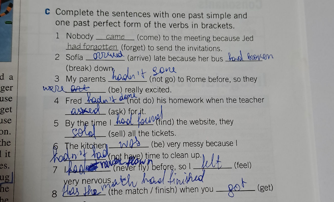 C Complete the sentences with one past | StudyX