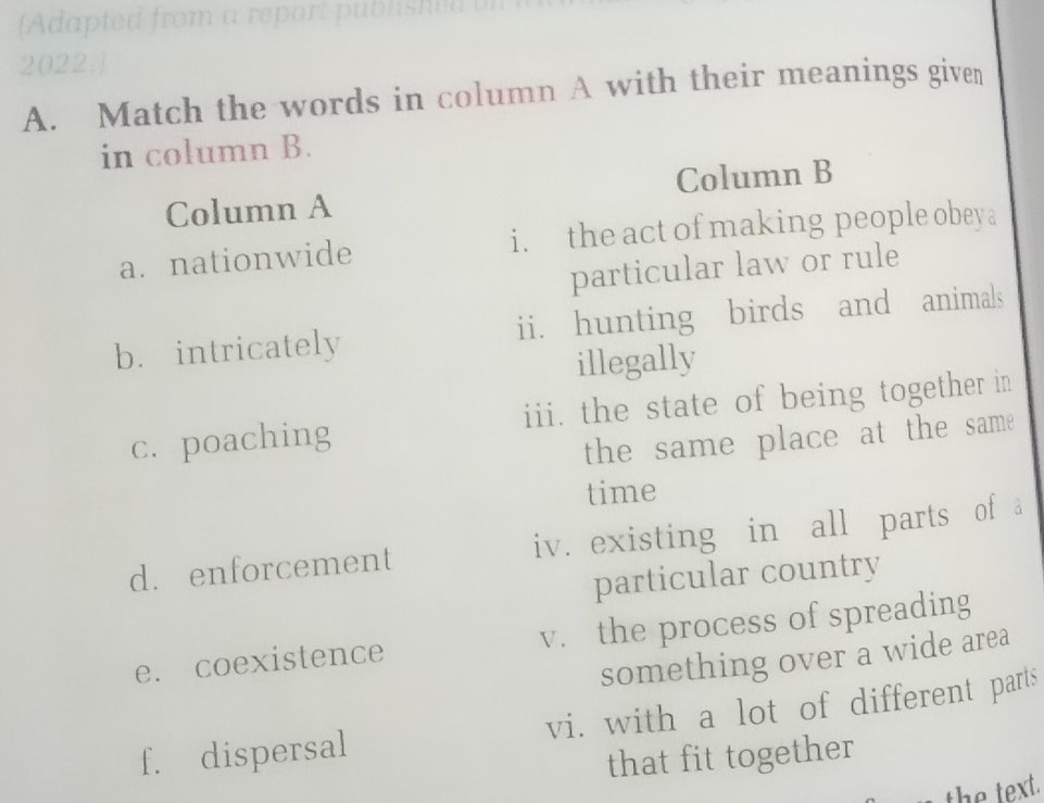 A. Match the words in column A with their | StudyX