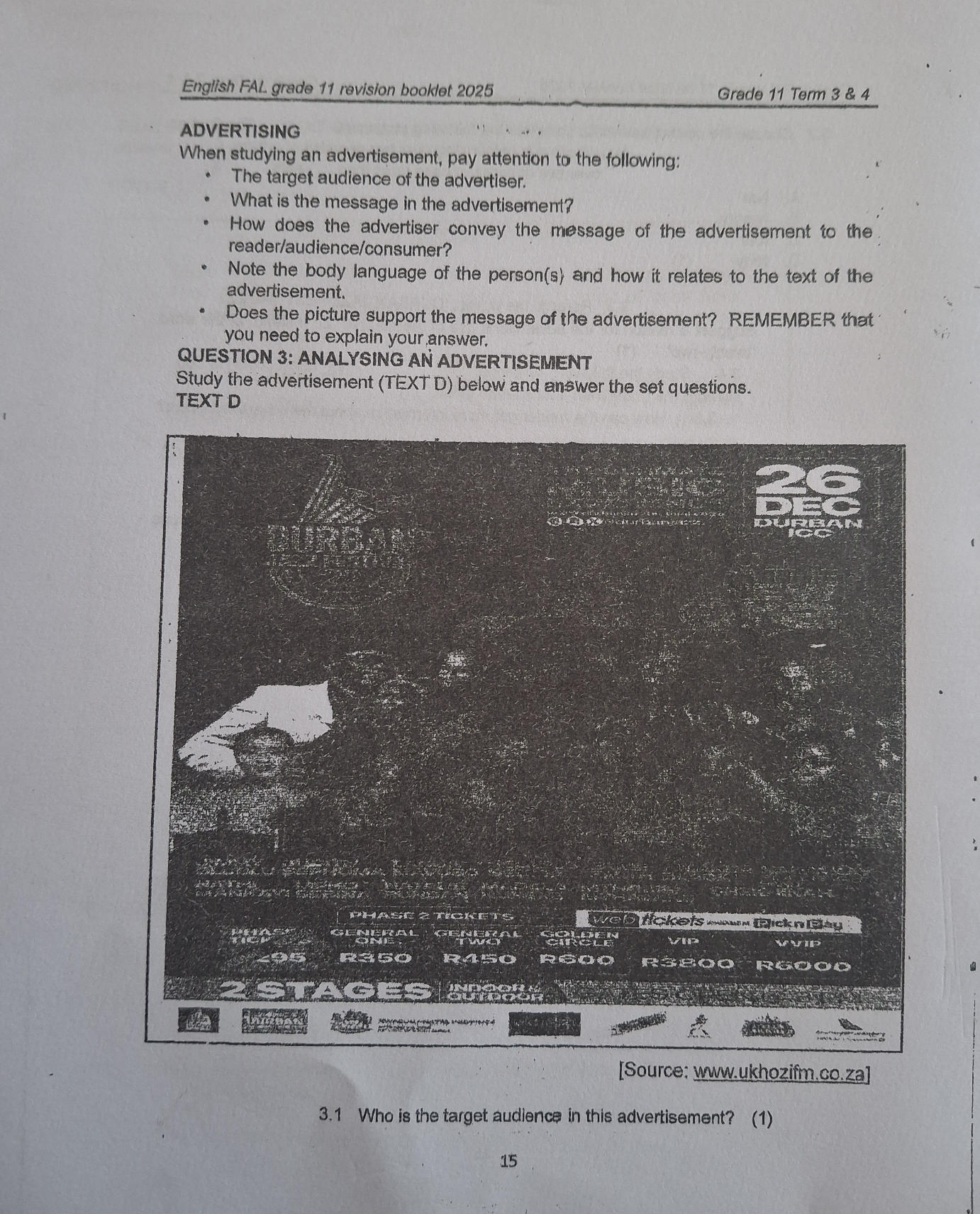 English FAL grade 11 revision booklet 2025
