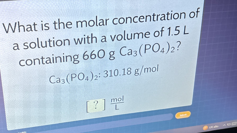 What is the molar concentration of a | StudyX