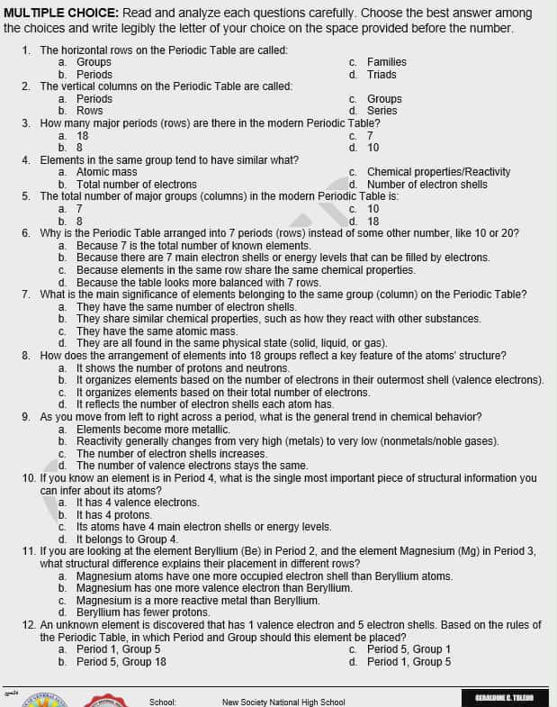 2. The vertical columns on the Periodic | StudyX
