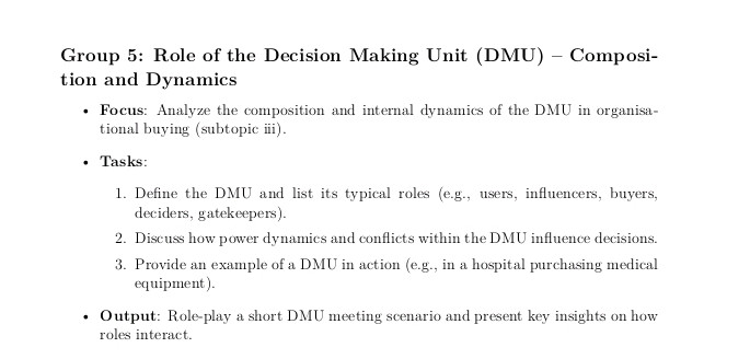 Group 5: Role of the Decision Making Unit | StudyX