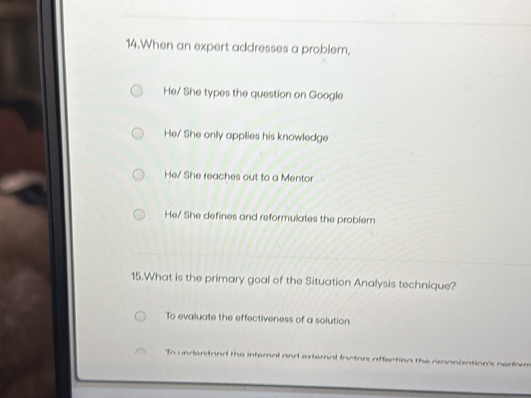 14. When an expert addresses a problem, He/ | StudyX