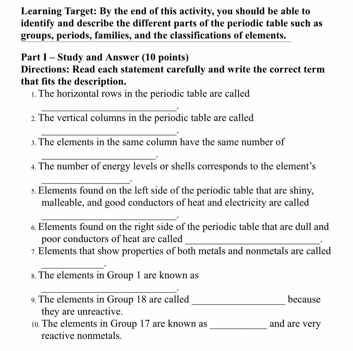 1. The horizontal rows in the periodic table | StudyX