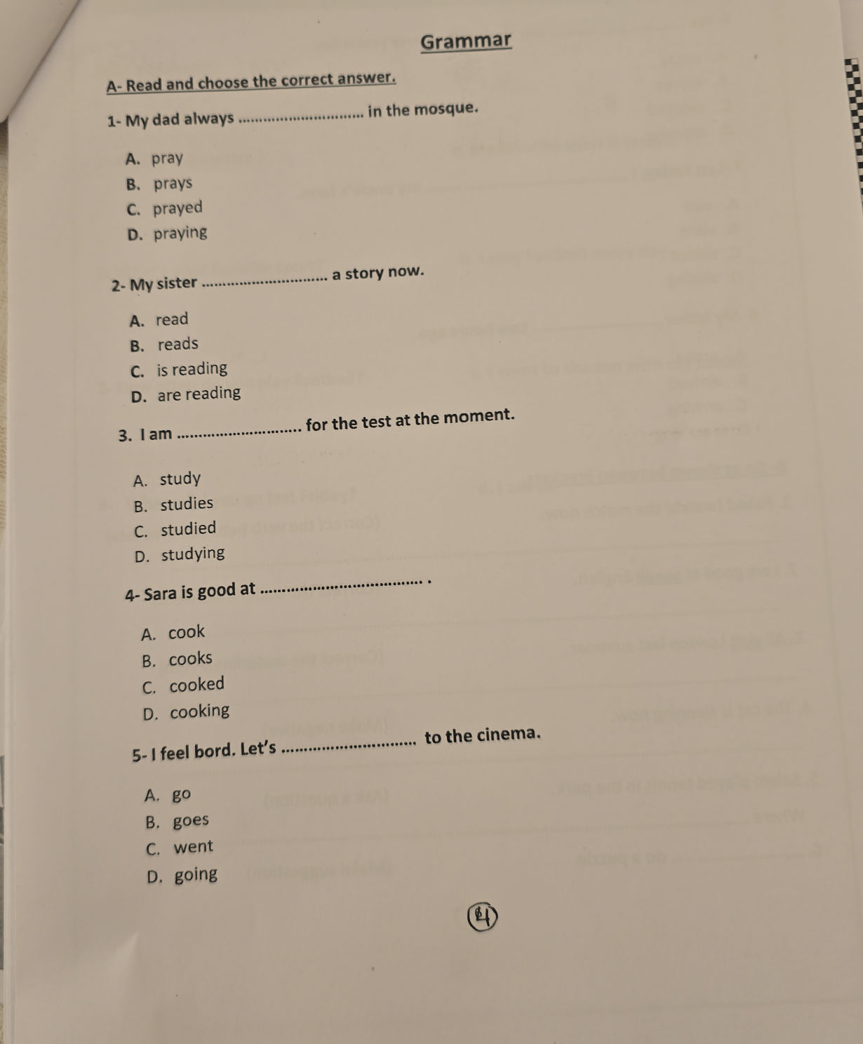 Grammar A- Read and choose the correct | StudyX