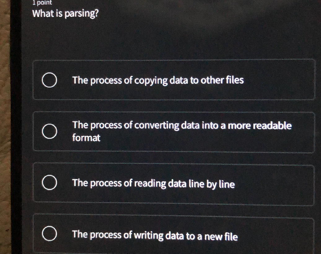1 point What is parsing? The process of | StudyX