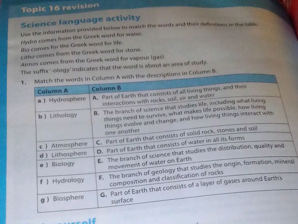 1. Match the words in Column A with the | StudyX