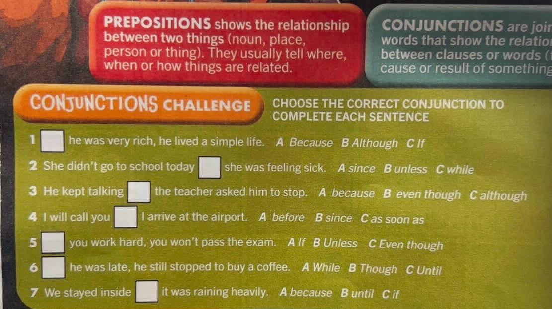 CONJUNCTIONS CHALLENGE CHOOSE THE CORRECT | StudyX