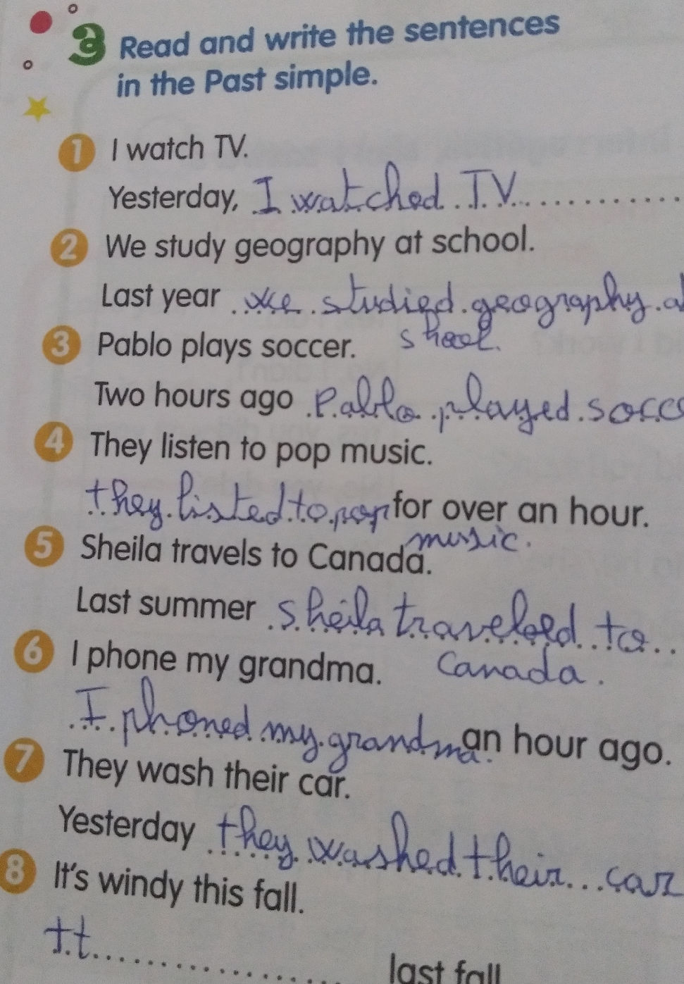 Read and write the sentences in the Past | StudyX