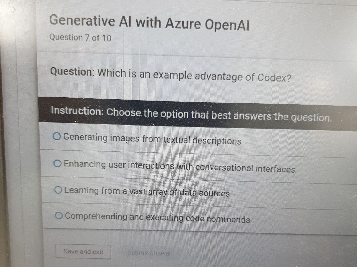 Codex Question Form Example Generative AI with Azure OpenAI Question 7 | StudyX