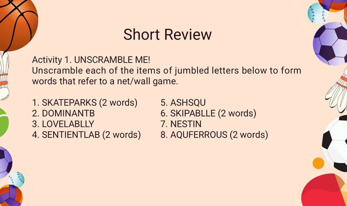 Short Review Activity 1 UNSCRAMBLE ME StudyX