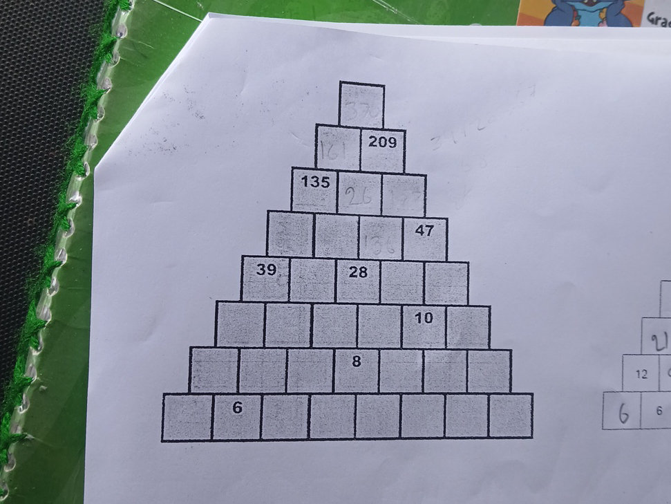 Fill in the missing numbers in the pyramid. | StudyX