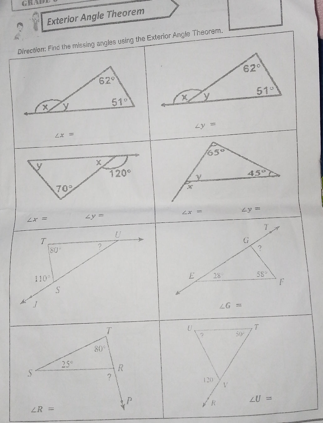 Direction: Find the missing angles using the | StudyX