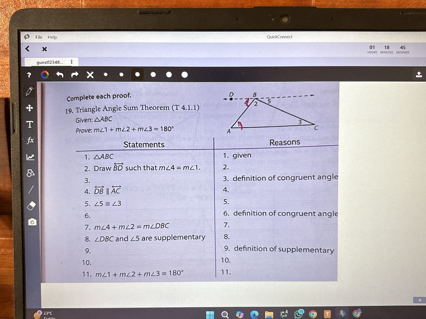 Complete each proof. 19. Triangle Angle Sum | StudyX