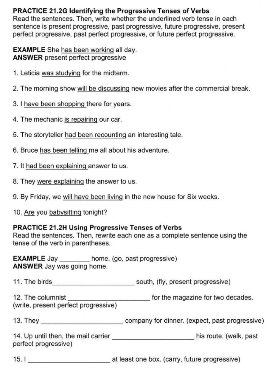 PRACTICE 21.2H Using Progressive Tenses of | StudyX