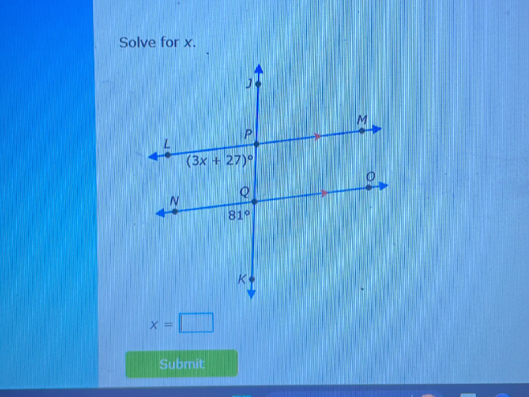 Solve for $x$. In the figure, line $LM$ is | StudyX