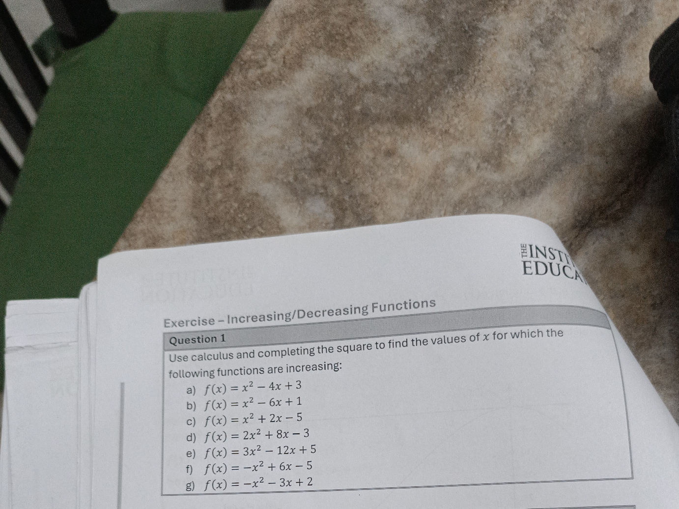 Exercise – Increasing/Decreasing Functions | StudyX
