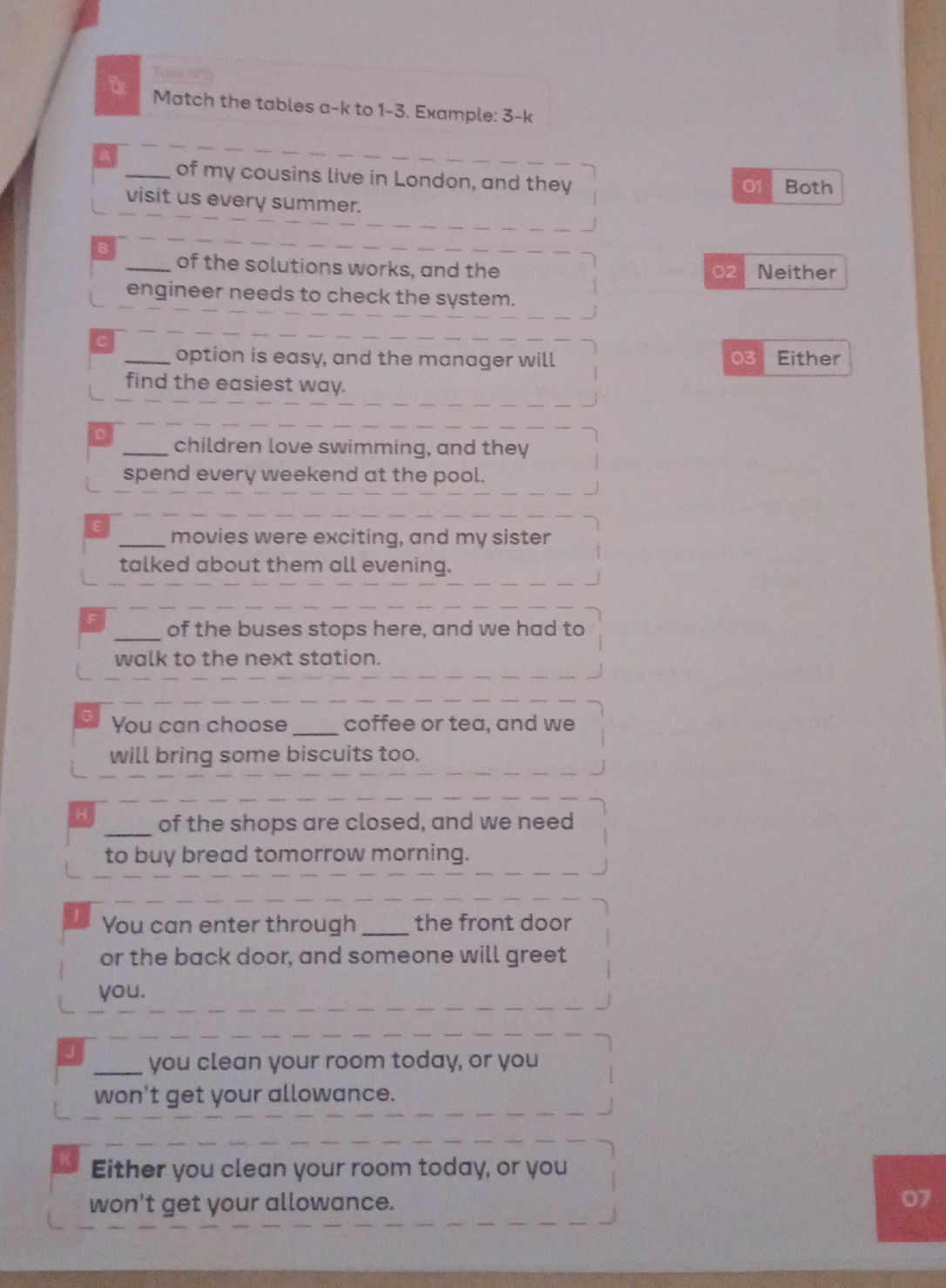 Task 16 Match the tables a-k to 1-3. | StudyX