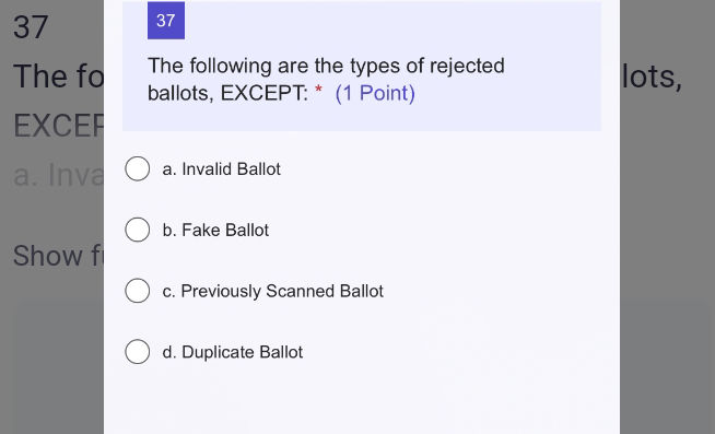 The following are the types of rejected