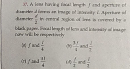 37 A lens having focal length f and aperture