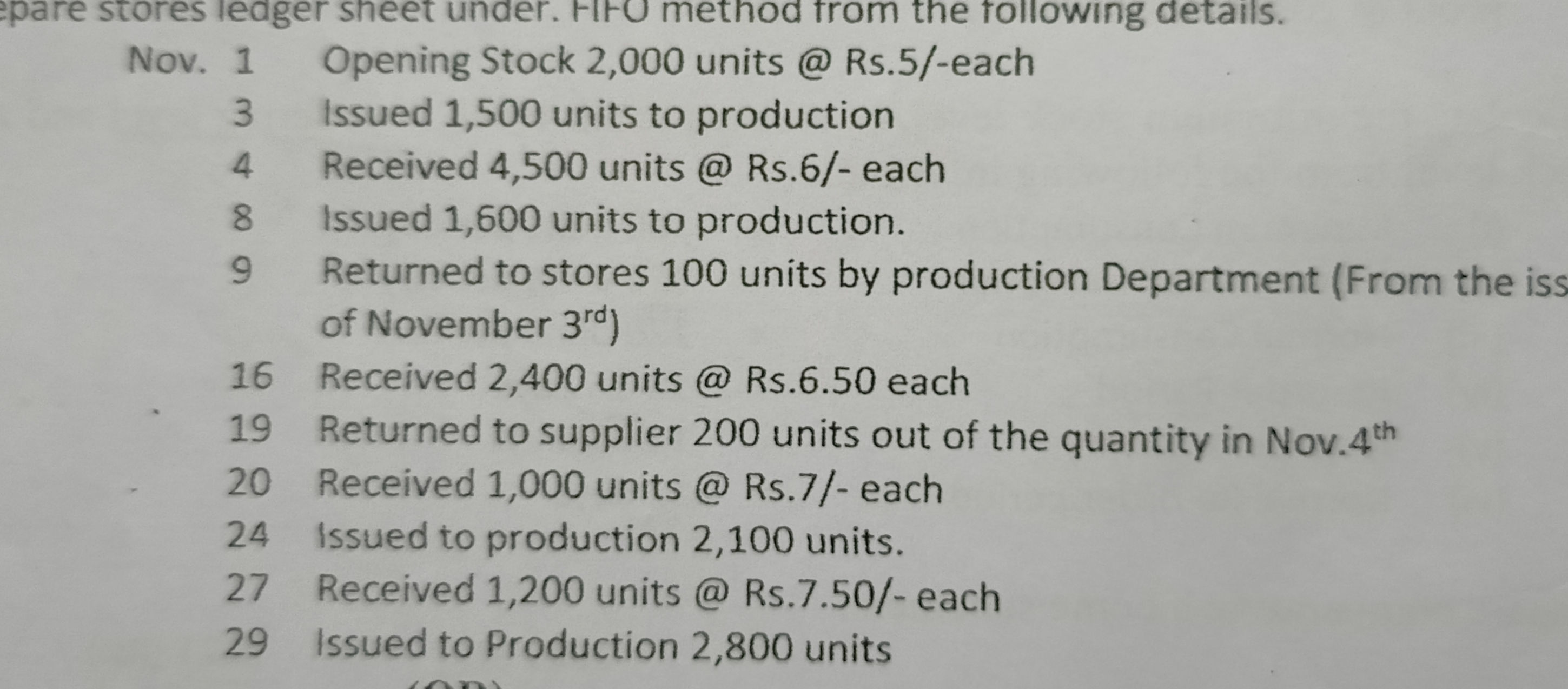 Prepare Stores Ledger Sheet Under Fifo Studyx