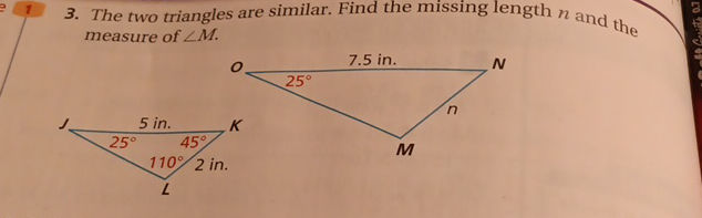 Ratios In Triangles The two triangles are similar. Find the