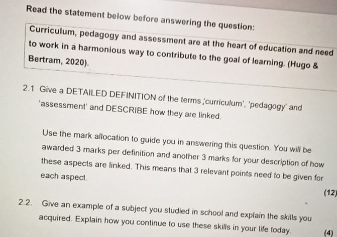2.1 Give a DETAILED DEFINITION of the terms