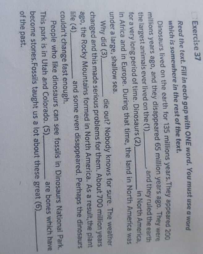 Exercise 37 Read the text. Fill in each gap | StudyX