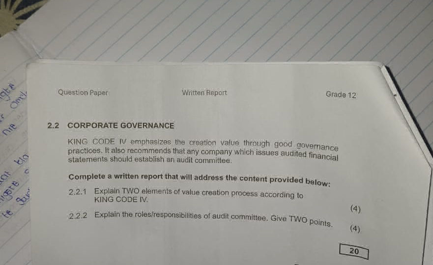 Kings Code Iv 22 CORPORATE GOVERNANCE KING CODE IV | StudyX