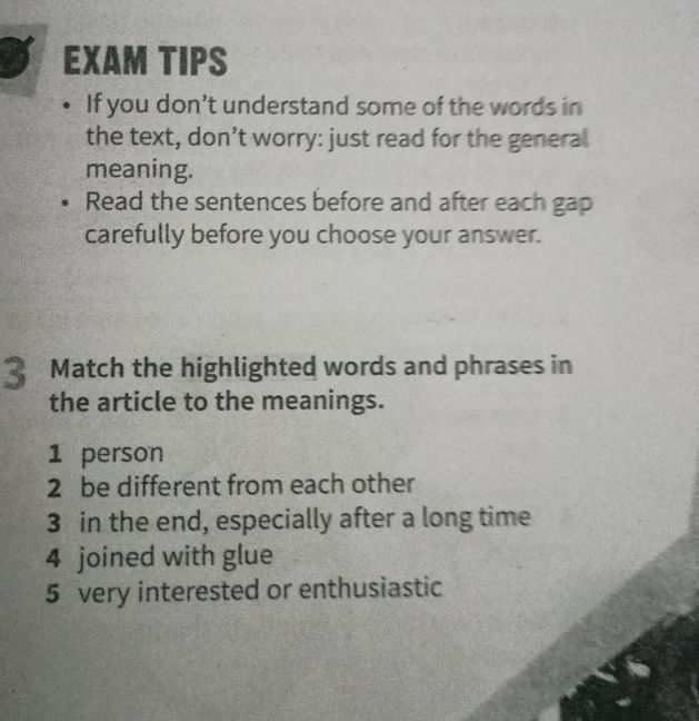 Match the highlighted words and phrases in