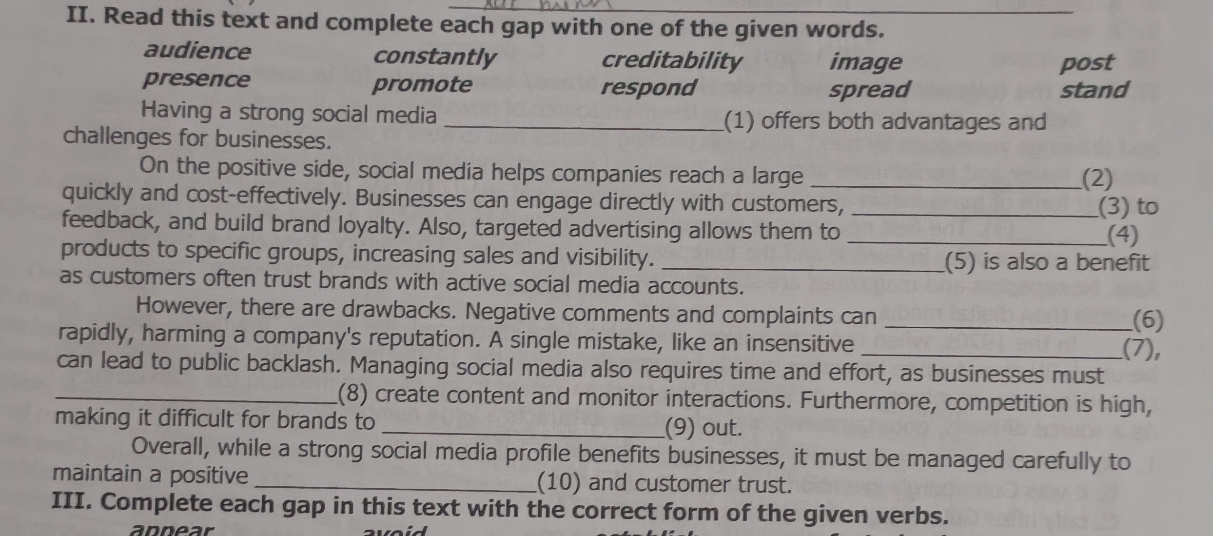 II Read this text and complete each gap with | StudyX