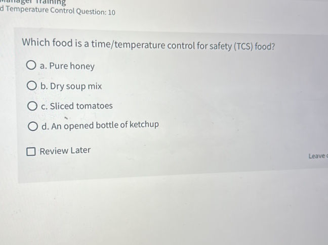 Which food is a time/temperature control for | StudyX