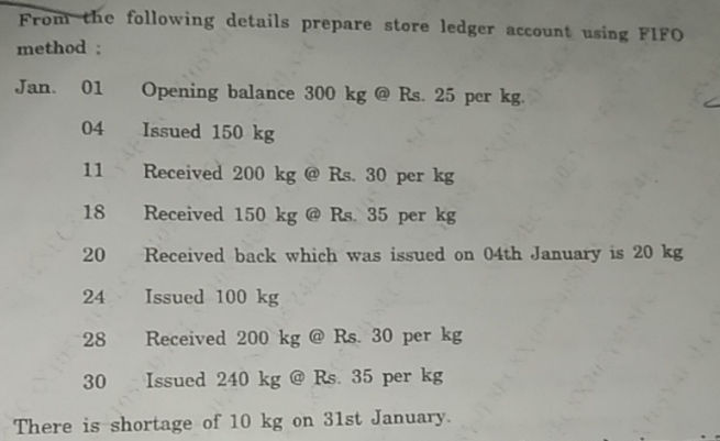 From The Following Details Prepare Store Studyx