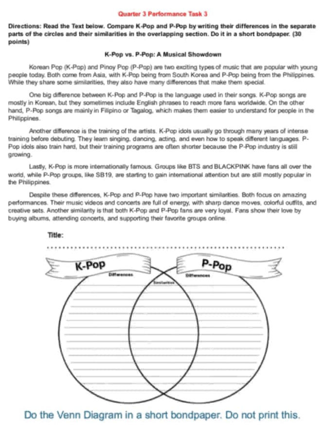 Quarter 3 Performance Task 3 Directions Read | StudyX
