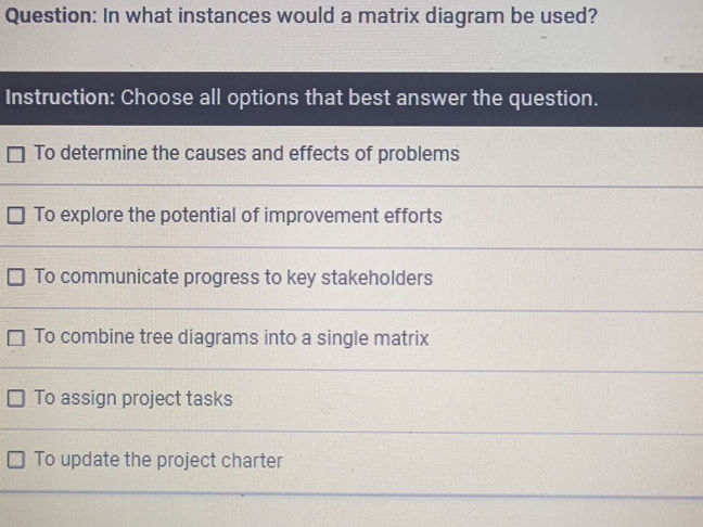 Question In what instances would a matrix | StudyX