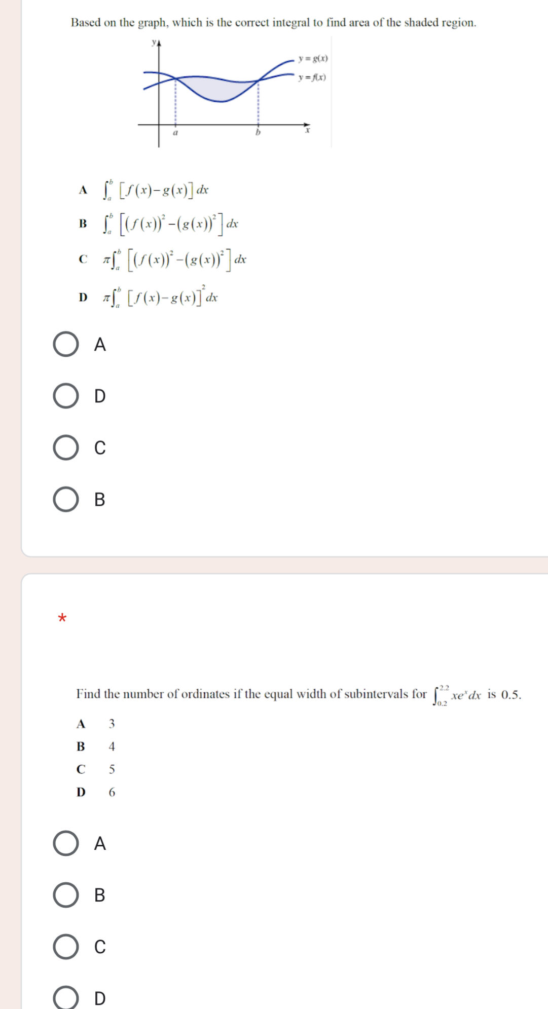 Integral Calculus Graph Questions Based on the graph which is the correct | StudyX