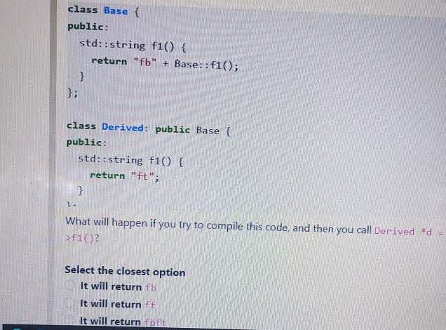 class Base public stdstring f1() return fb